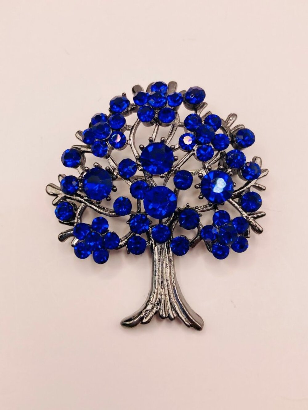 Tree-Shaped Blue Rhinestone Brooch Pin -99B